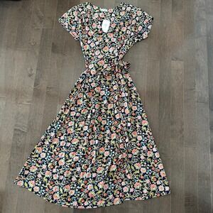 NWT‎ Karma East Francesca Maxi Dress Wrap Floral Boho Romantic Garden Navy XL